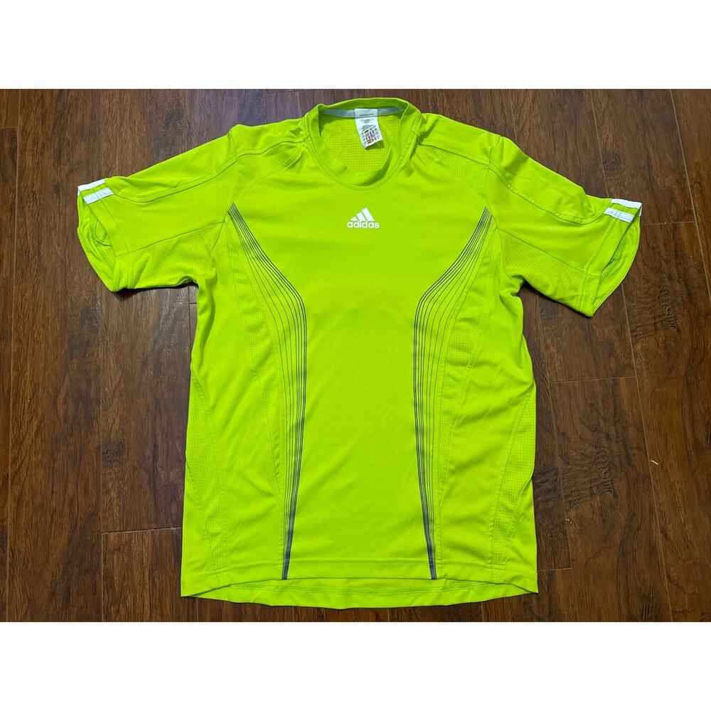 Vintage Adidas Shirt Men Small Green Neon Outdoors Athletic Training Climacool